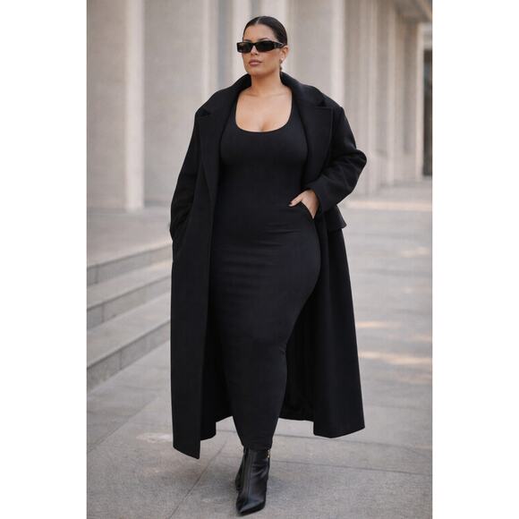 SKIMS Dresses & Skirts - SKIMS Ribbed Long Sleeve Bodycon Maxi Dress Black Size XL Stretchy Form Fitting